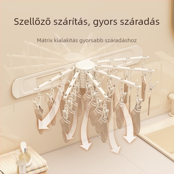 Forgó ruhaszárító állvány, 24 klippel, falra szerelhető, műanyagból, zoknik és alsónemű számára