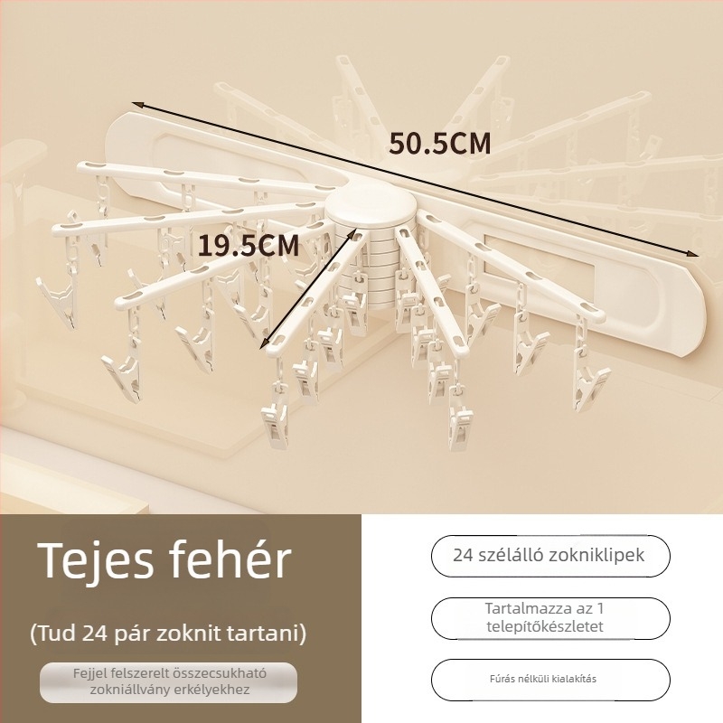 Forgó ruhaszárító állvány, 24 klippel, falra szerelhető, műanyagból, zoknik és alsónemű számára