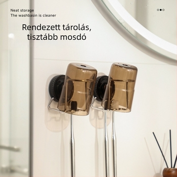 Fali fogkefetartó szívókoronggal — falra szerelhető, fúrás nélkül, ABS + rozsdamentes acél, Bydoll