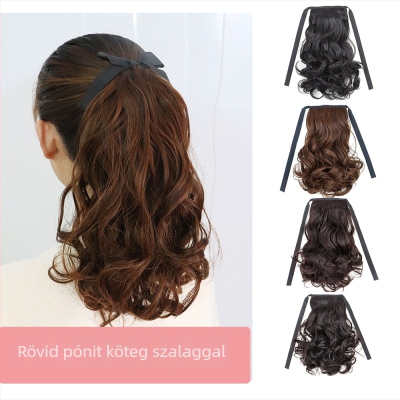 Ponytail paróka rögzítő pánttal — mikro göndör, magas copf, haj hőálló huzalból