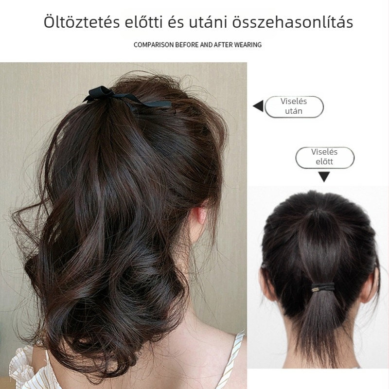 Ponytail paróka rögzítő pánttal — mikro göndör, magas copf, haj hőálló huzalból