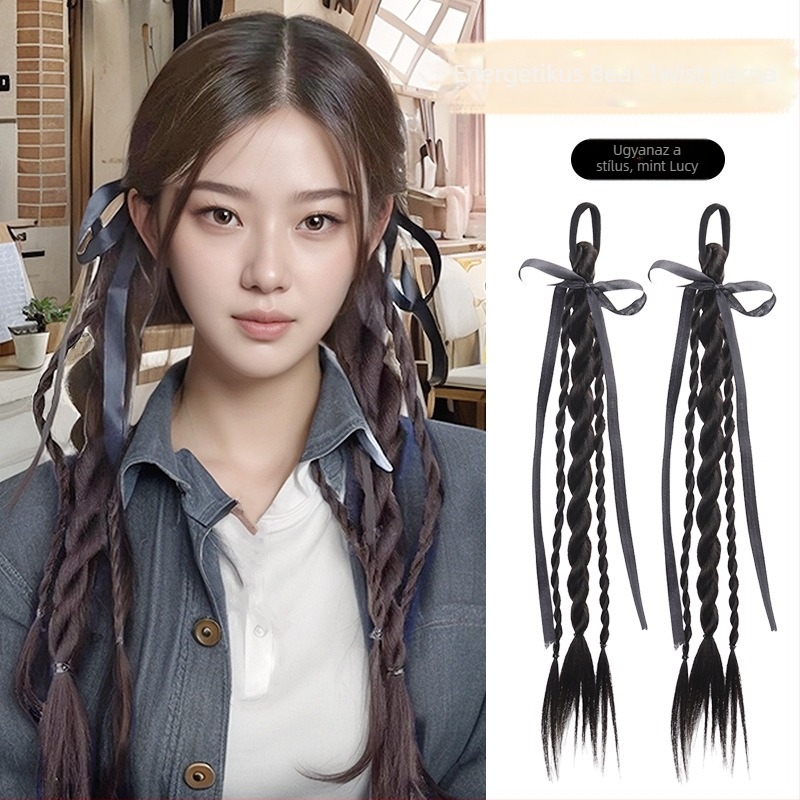 Bear Twisted Braid paróka nőknek — dupla csavart fonat, egyetemi stílus, hőálló huzalból készült haj