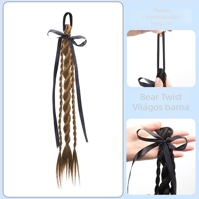 Bear Twisted Braid paróka nőknek — dupla csavart fonat, egyetemi stílus, hőálló huzalból készült haj