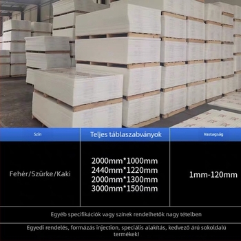 PP és PE lemezek, kopásállóak, élelmiszerbiztonságosak, alkalmasak akvakultúrához, kémiai korrózióállósághoz, környezetvédelmi és élelmiszer-feldolgozási alkalmazásokhoz