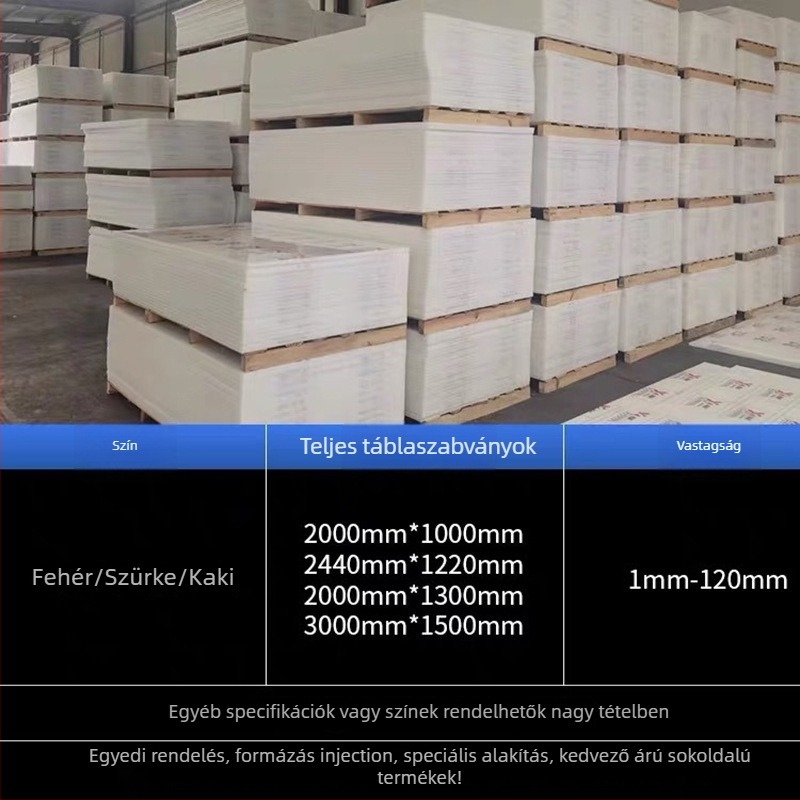 PP és PE lemezek, kopásállóak, élelmiszerbiztonságosak, alkalmasak akvakultúrához, kémiai korrózióállósághoz, környezetvédelmi és élelmiszer-feldolgozási alkalmazásokhoz