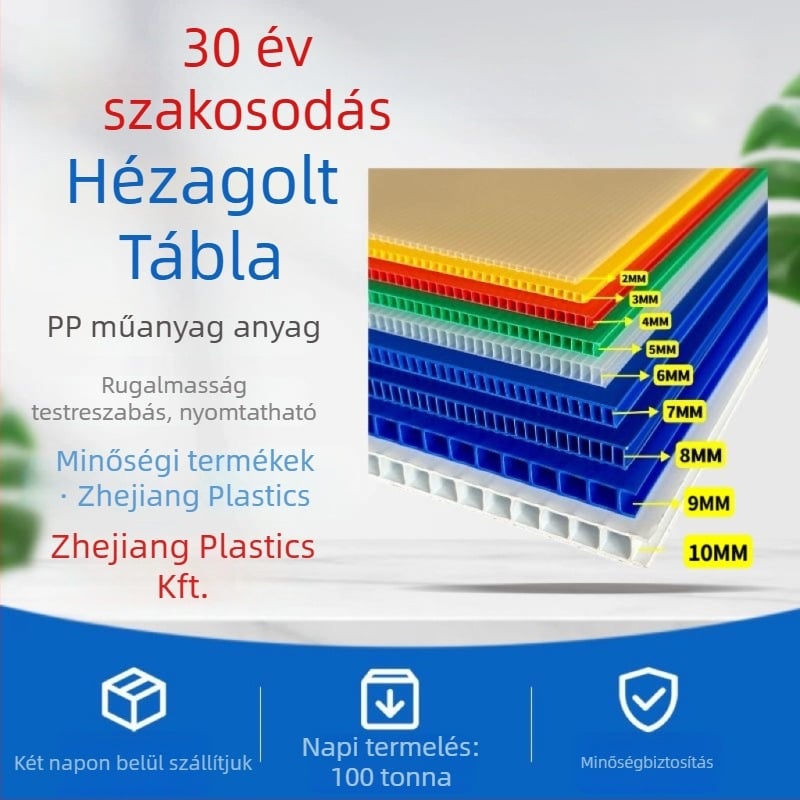 PP üreges gofrált lemez hátoldallal, polipropilén anyag, csomagoláshoz