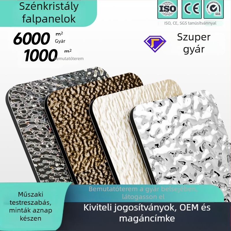 Személyre szabott dekoratív falpanelek PVC-ből — szénkristály nagy tábla, sík stílus, Új kínai stílus, modern minimalizmus, könnyű luxus; hangszigetelés index 20, hővezetés 0.125