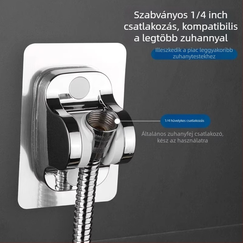 Zuhanyfej tartó fúrás nélküli, falra szívó rögzítés, ABS anyag, modern minimalista stílus, egy szintes fürdőszobai polc