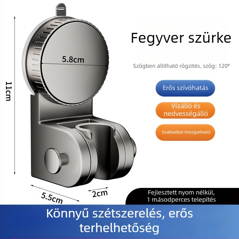 Vákuumos zuhanytartó — fúrás nélküli rögzítés, állítható alap a zuhanyfejhez, műanyag, modell 137