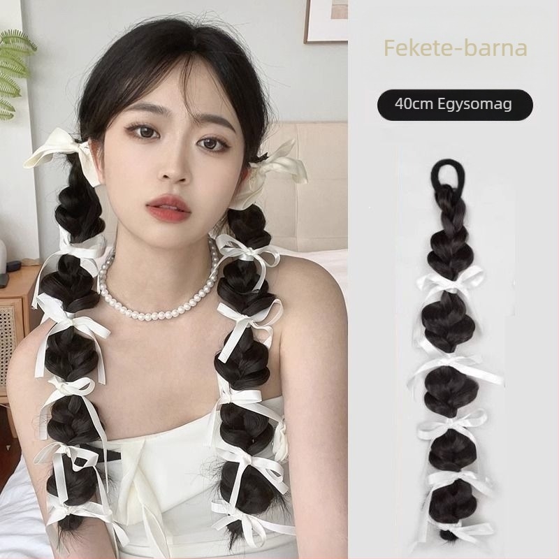 Paróka copf: buborék fonat, szalaggal, dupla konty, kézzel szőtt, hőálló drót