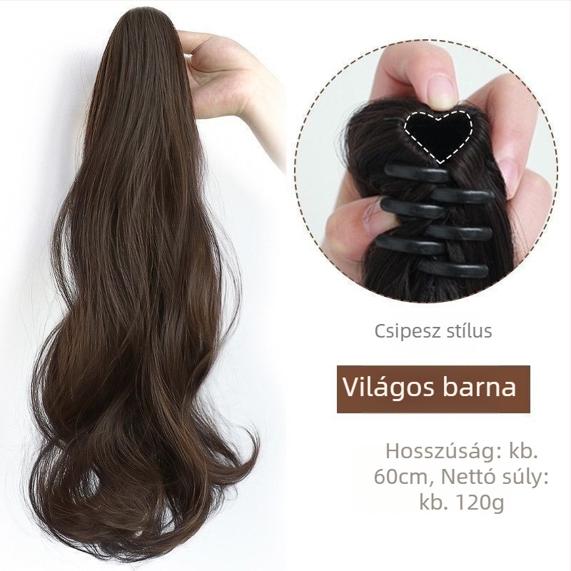 Lófarok paróka csattal, hosszú göndör haj, nagy hullámok, varrás nélküli, hőálló szintetikus szál