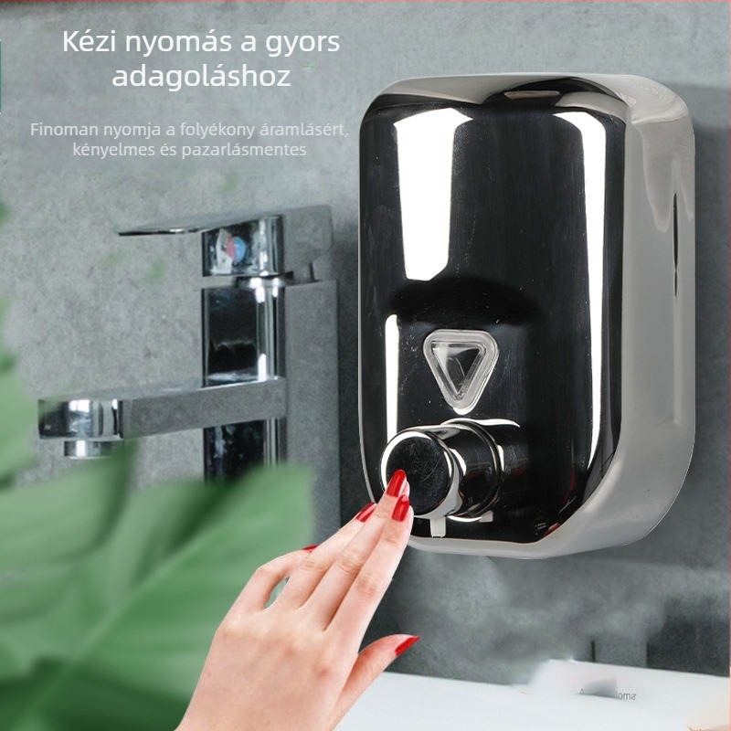Fali rozsdamentes acél szappanadagoló, kézi pumpa, 304-es rozsdamentes acél konstrukció, tömeg 500 g, modern minimalista stílus