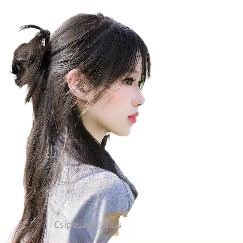 Ponytail paróka rögzítő klipszekkel, félkött virágos konty, hőálló szintetikus haj — Yunhui