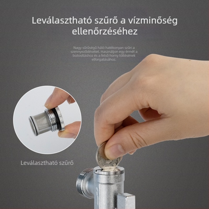 Teljesen rézből készült, nagy áramlású szögletes szelep intelligens vécéhez, szűrőhálóval, modell 2119A, CE tanúsított.