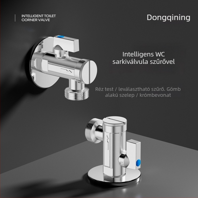 Teljesen rézből készült, nagy áramlású szögletes szelep intelligens vécéhez, szűrőhálóval, modell 2119A, CE tanúsított.