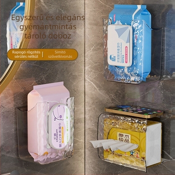 Fali ragasztós nedves törlőkendő és papírzsepi tartó, vízálló műanyagból, furatmentes, multifunkcionális fürdőszobai szervező