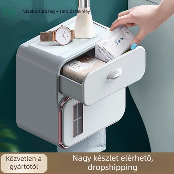 Fali WC-papírtartó doboz, fúrásmentes rögzítés, vízálló műanyagból (modell 6252)