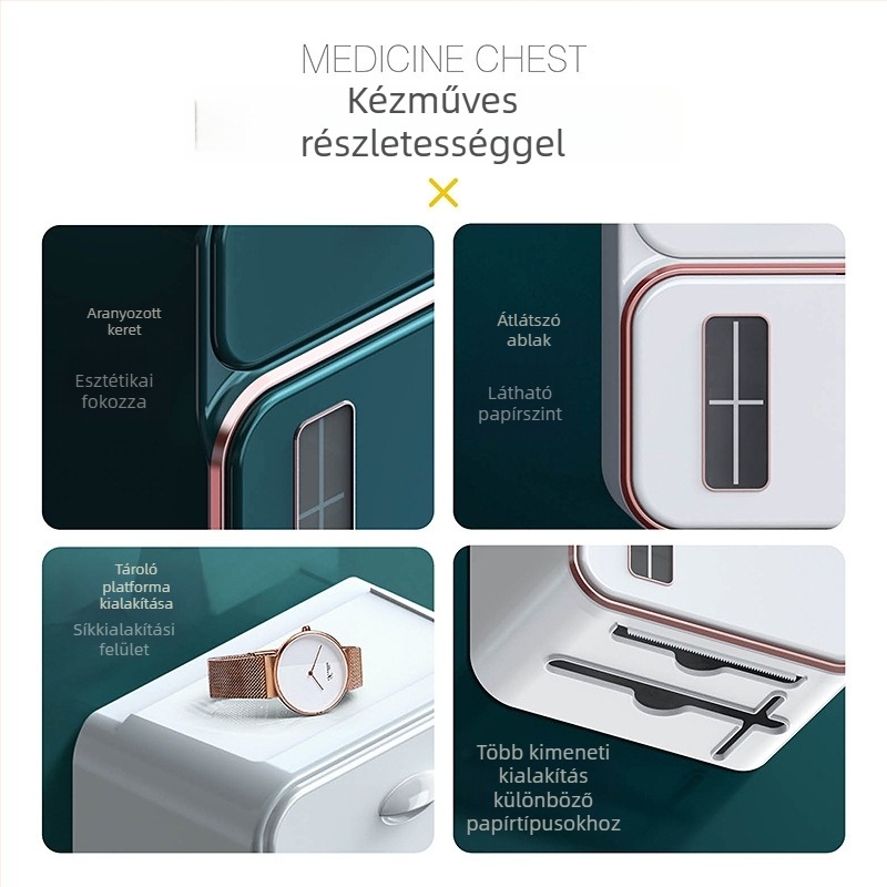 Fali WC-papírtartó doboz, fúrásmentes rögzítés, vízálló műanyagból (modell 6252)