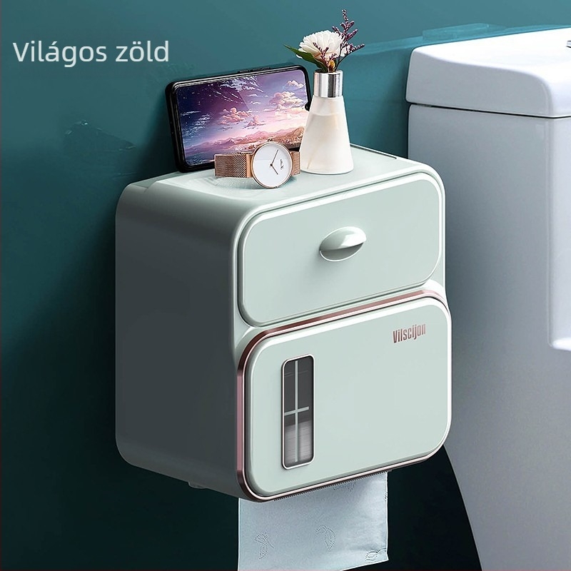 Fali WC-papírtartó doboz, fúrásmentes rögzítés, vízálló műanyagból (modell 6252)