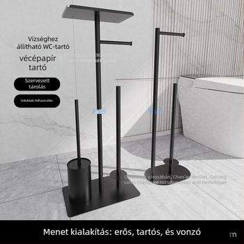 Rozsdamentes acélból készült, négyszögletes vécépapír tartó és WC-kefe tartó, zománc bevonattal