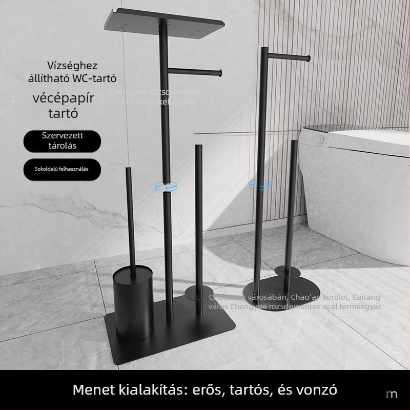 Rozsdamentes acélból készült, négyszögletes vécépapír tartó és WC-kefe tartó, zománc bevonattal