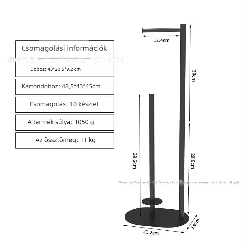Rozsdamentes acélból készült, négyszögletes vécépapír tartó és WC-kefe tartó, zománc bevonattal