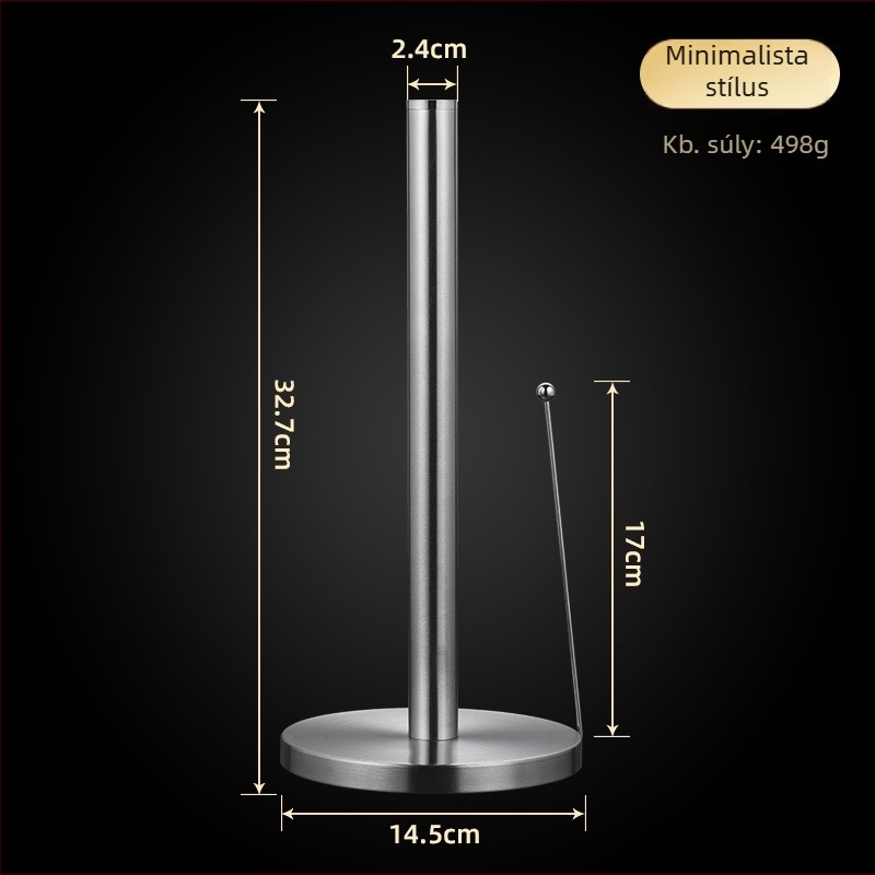 Rozsdamentes acél függőleges papírtörlő tartó, matt felület, kerek formájú, műanyag fólia tároló