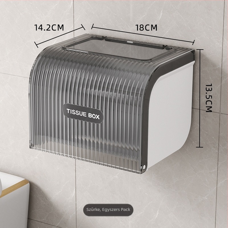 Falra szerelhető lyukasztás nélküli toalettpapír-doboz, vízálló, ABS+PET, modell W8286, alkalmas tekercs papírhoz