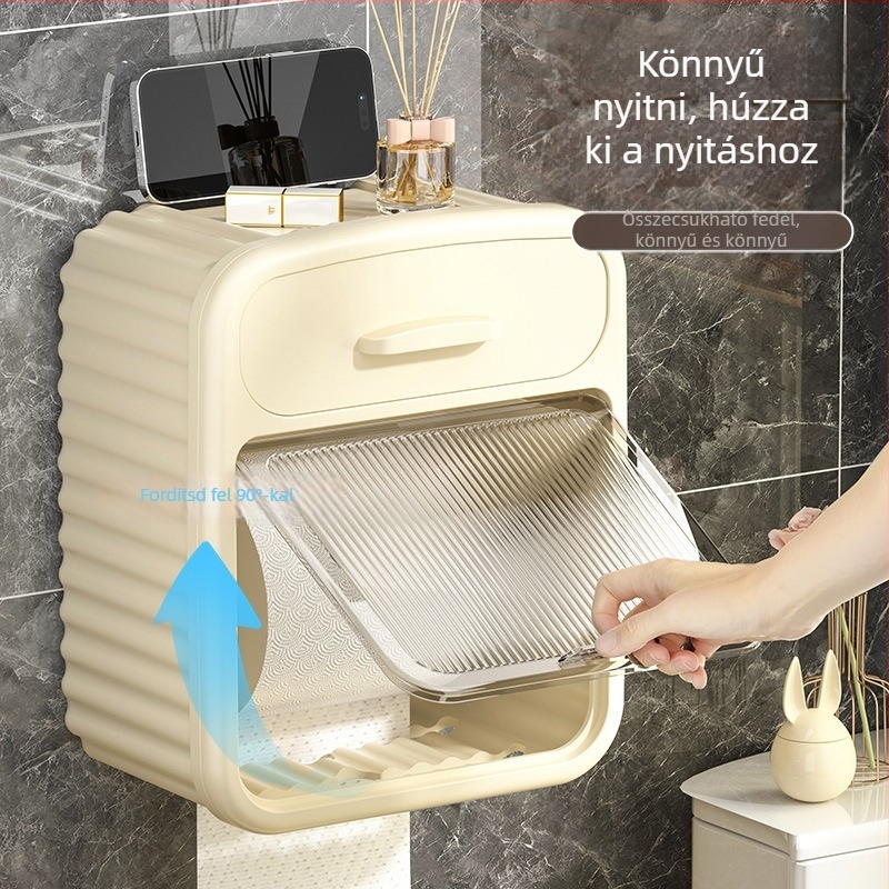 Falihoz szerelhető WC papír tároló doboz, Modell ZJH01, PP anyag, vízálló és sokoldalú
