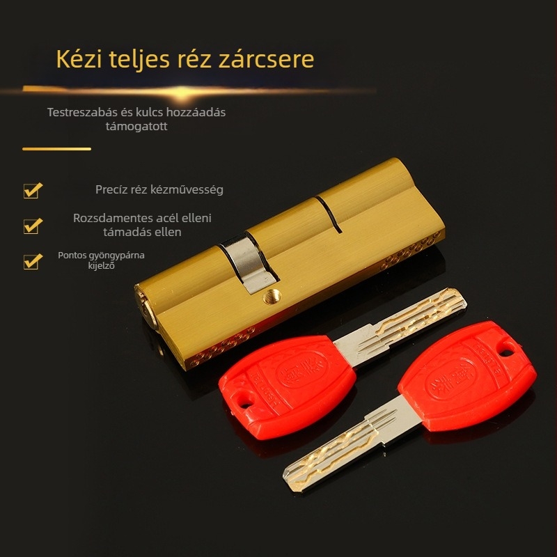 Zárhenger – Super Class B, réz ház és mag, testreszabható gyártás, modern minimalista stílus biztonsági ajtókhoz