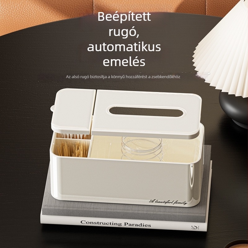 Papírzsebkendő doboz nappalira, modern minimalista dizájn, ABS műanyag, többfunkciós, levehető zsebkendővel kompatibilis, testre szabható