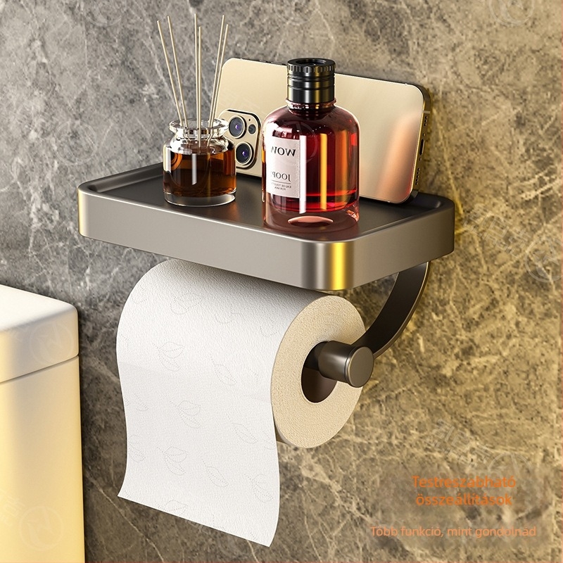 Fali vécépapírtartó fürdőszobába — Space alumínium, négyzetes alak, magas hőmérsékleten égetett felület, könnyű luxus stílus.