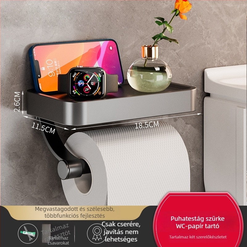 Fali vécépapírtartó fürdőszobába — Space alumínium, négyzetes alak, magas hőmérsékleten égetett felület, könnyű luxus stílus.