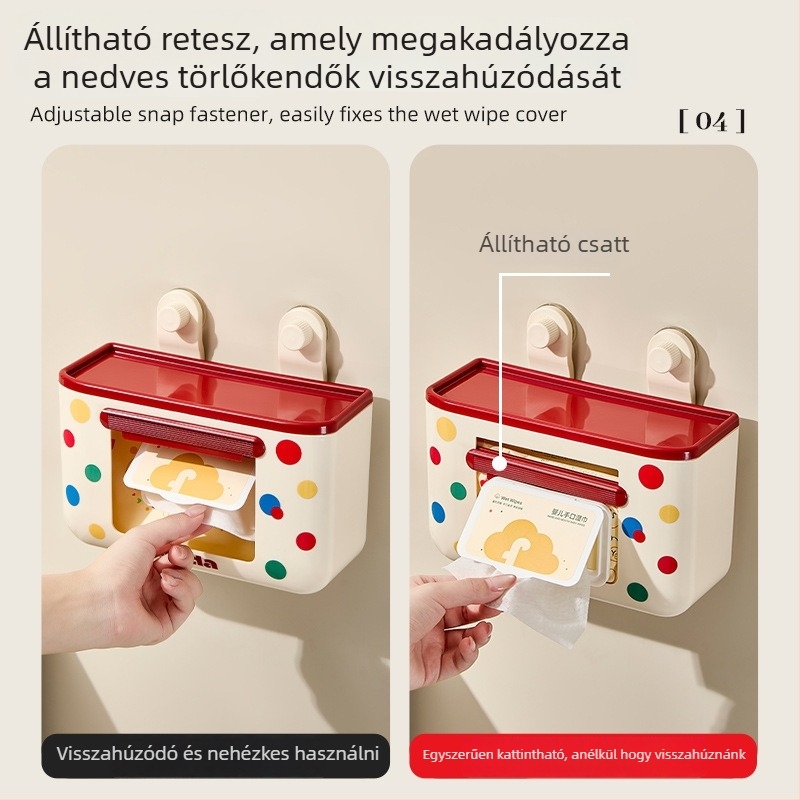 ABS anyagú nedves törlőkendő tároló szívófejes és fordított papírtörlő tartó – négyzetes, modern minimál stílus