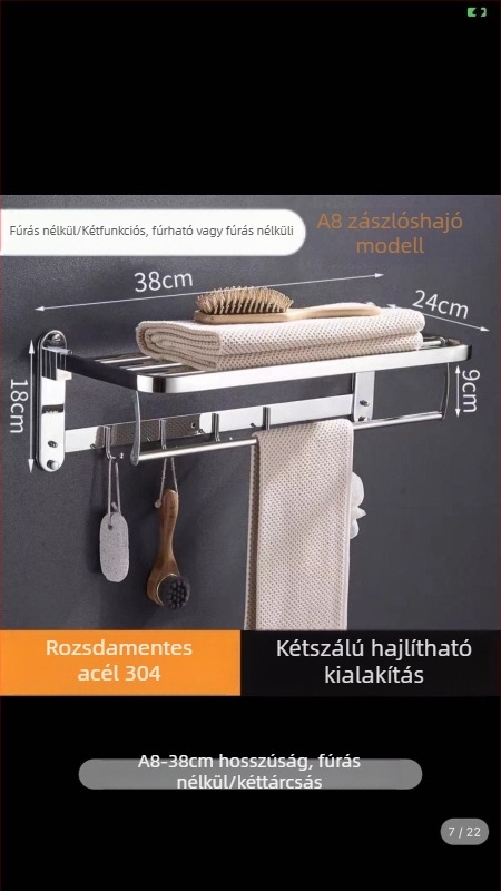 Rozsdamentes acélból készült törölközőtartó, összecsukható, falra szerelhető, 5 darabos készlet, modern minimalist Dizájn