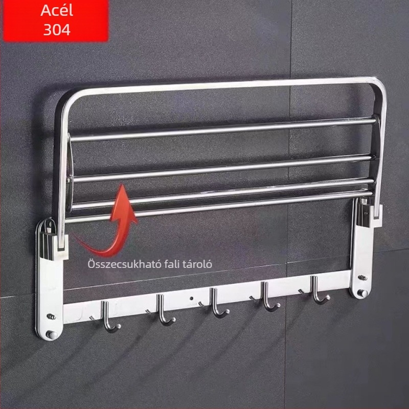 Rozsdamentes acélból készült törölközőtartó, összecsukható, falra szerelhető, 5 darabos készlet, modern minimalist Dizájn