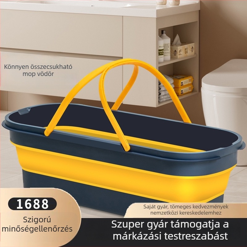 Összecsukható téglalap alakú felmosó vödör mikroszálas mopfejjel és Rozsdamentes acél nyéllel, teherbírás >10 kg