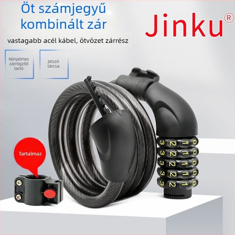 Ötjegyű kombinációs kerékpárzár, márka Jinku, modell 420A, cinkötvözetből, kerékpárokhoz, hegyi kerékpárokhoz és elektromos kerékpárokhoz (súly 355 g)