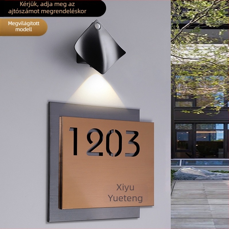 Rozsdamentes acél ajtójelzőtábla, lézergravírozott, kétszintű üreges számfelirat, kültéri tábla