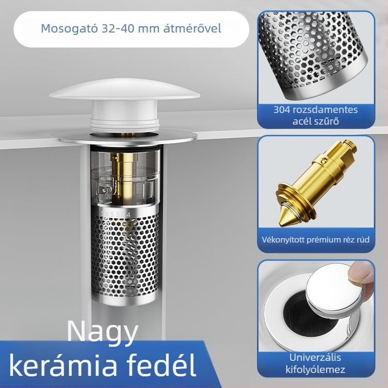 304 rozsdamentes acélból készült mosdólefolyó dugó, ugró típus, P-kanyar, Nine Glory