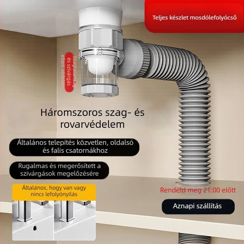 Mosdólefolyó-készlet szagtalanító funkcióval | Modell: Sewer pipe; Forma: kettős fejű vízelvezetés; Típus: felhúzható; Anyag: EVA; Termékkód: SCZ111