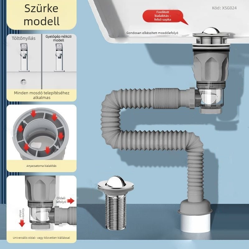 Mosdólefolyó-készlet szagtalanító funkcióval | Modell: Sewer pipe; Forma: kettős fejű vízelvezetés; Típus: felhúzható; Anyag: EVA; Termékkód: SCZ111