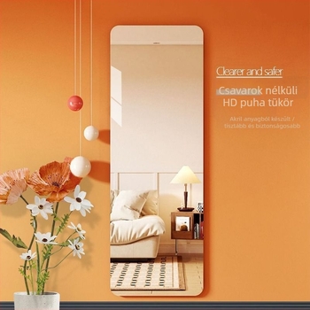 Akril falra szerelt, öntapadó teljes hosszúságú tükör gardróbhoz, sminkeléshez és öltözködéshez