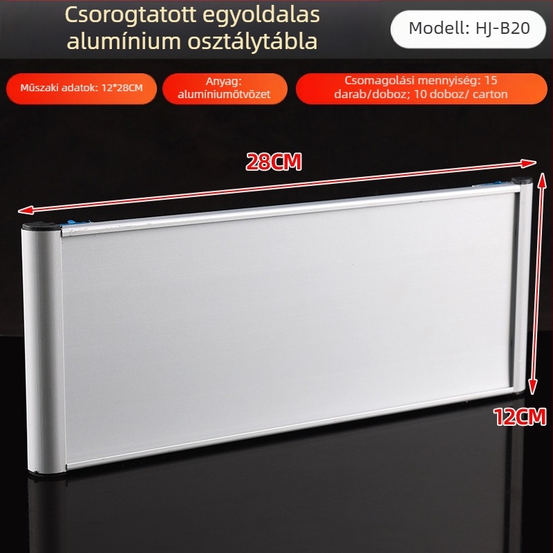 Egyszeroldalas alumíniumötvözetből készült osztálytábla csatornával; vízszintes és függőleges üres tábla; fém ajtótábla