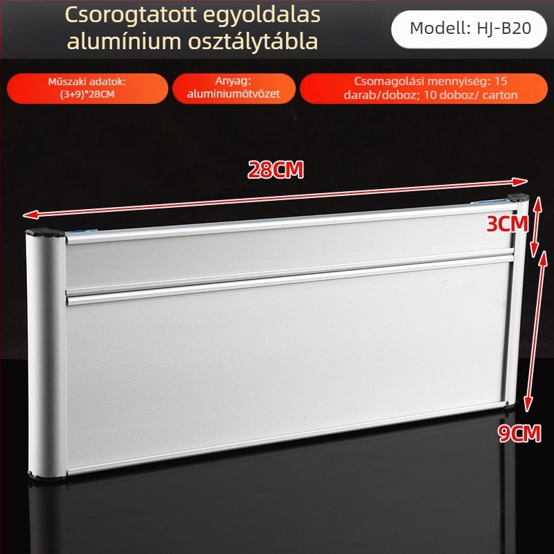 Egyszeroldalas alumíniumötvözetből készült osztálytábla csatornával; vízszintes és függőleges üres tábla; fém ajtótábla