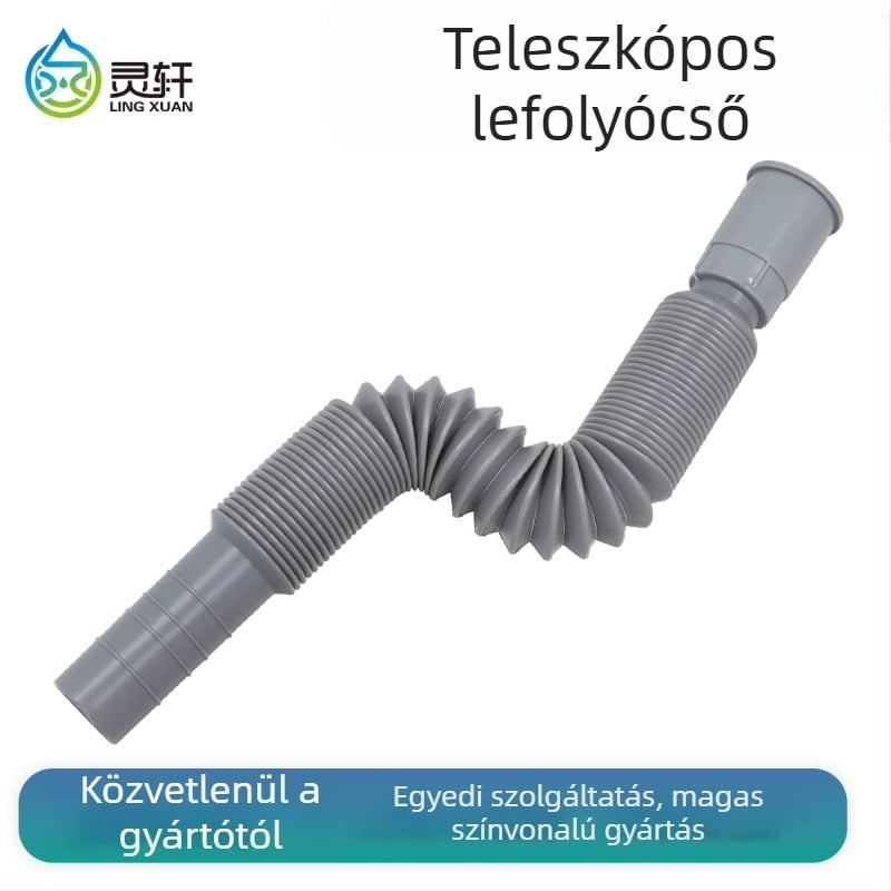 Univerzális teleszkópos műanyag lefolyócső mosdóhoz flip-ajtóval; modell XSQF-101, anyag PP+PVC, forma: műanyagcső, testreszabott feldolgozás