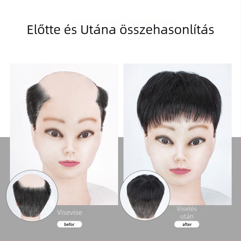 Férfi géppel készült topparóka, emberi hajból, göndöthető vagy festhető, fedést nyújt a kopaszodó területeken