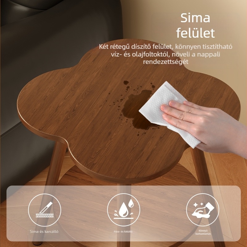 Kétszintes oldalsó asztal tárolóval, fa kerettel, modern minimalista stílus