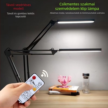 LED hosszú karú, összecsukható asztali lámpa tanuláshoz és kollégiumhoz – szemvédelem, távirányító, USB tápegység, fém árnyékoló, CRI ≥90