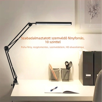 LED hosszú karú, összecsukható asztali lámpa tanuláshoz és kollégiumhoz – szemvédelem, távirányító, USB tápegység, fém árnyékoló, CRI ≥90
